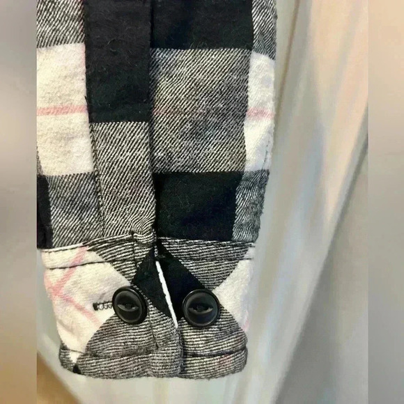 💗🖤”Boston Traders” Flannel Fleece Lined Hooded Shacket Pink/Black/White Sz S🖤 - Picture 7 of 16